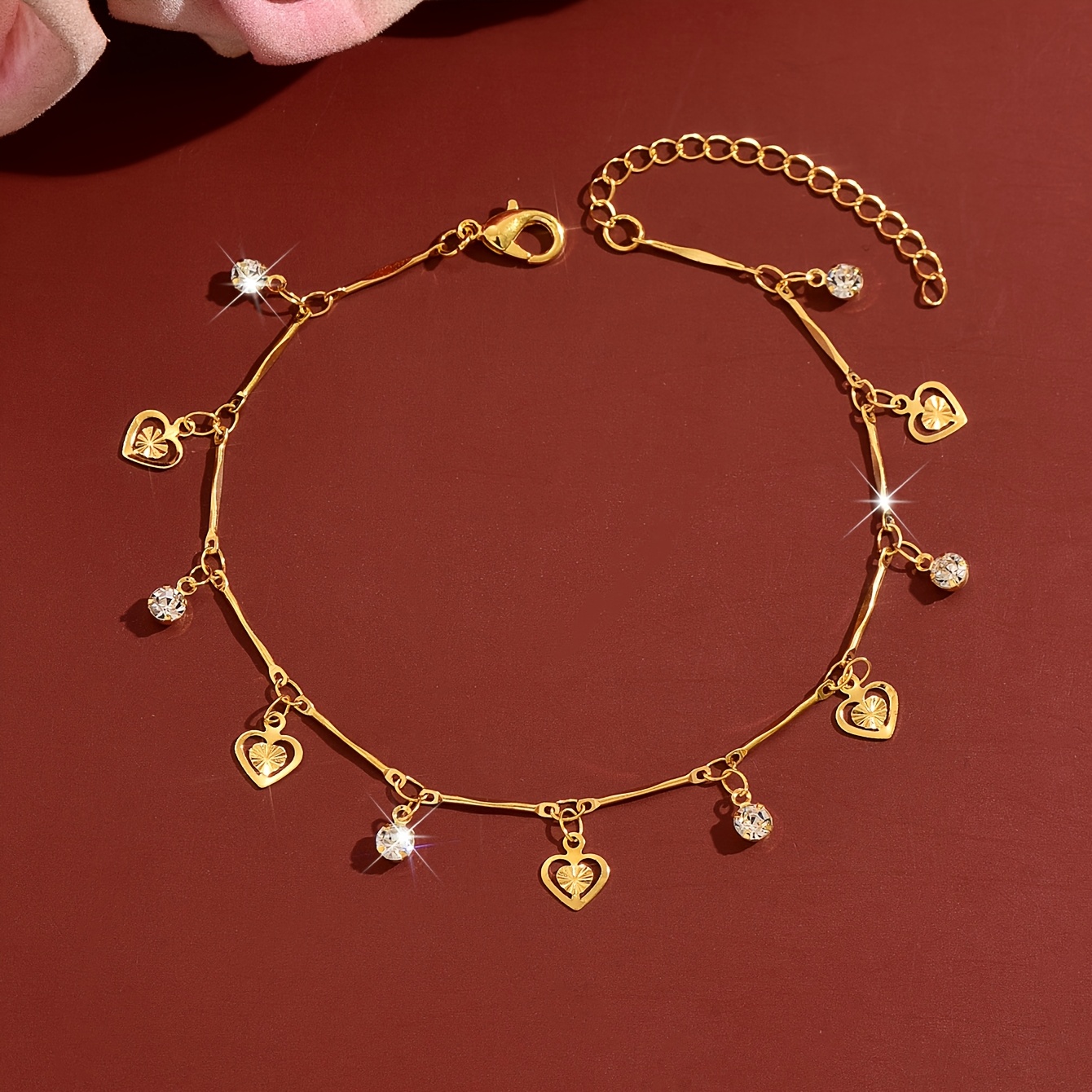 Rhinestone Embellished Adjustable Heart Anklet for Women